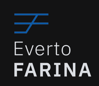 Logomarca Everto Farina, fundo preto e escrita amarela.